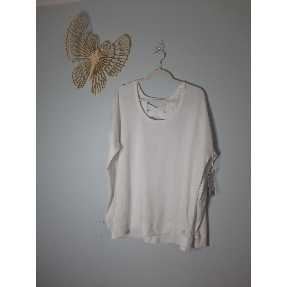 Balance Collection Cammy LS Pullover White French Terry Crisscross Back XXL NEW
